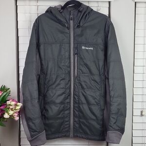 Simms Fishin Products Men's Hooded Insulated Jacket in dark olive & gray. Size L
